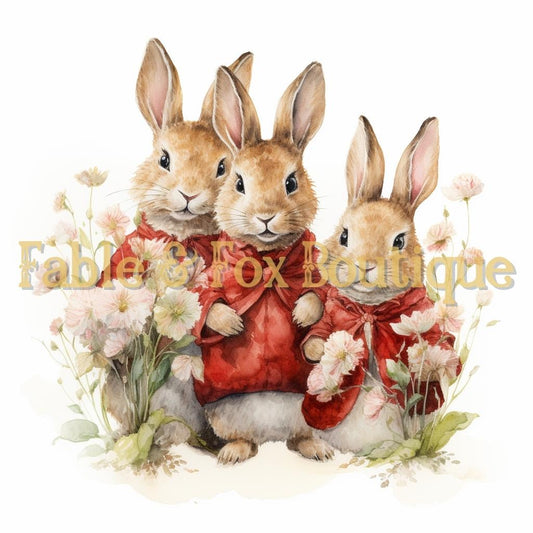 12 x 12" Print - Beatrix Potter Flopsy, Mopsy and Cotton-tail